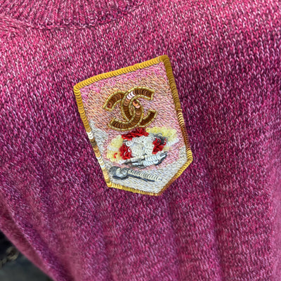 Chanel 24A Seasonal Vest with Embroidered CC Logo Crest in Dark Mauve Cashmere Sz 36