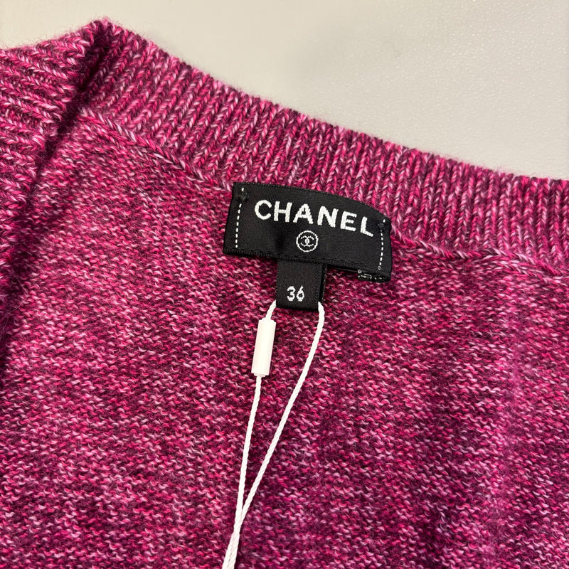 Chanel 24A Seasonal Vest with Embroidered CC Logo Crest in Dark Mauve Cashmere Sz 36