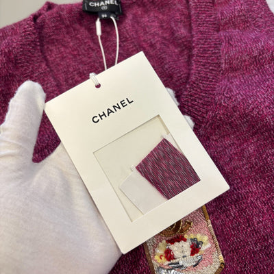 Chanel 24A Seasonal Vest with Embroidered CC Logo Crest in Dark Mauve Cashmere Sz 36