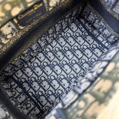 Dior Small Book Tote in Ecru and Blue Dior Oblique Embroidery Canvas