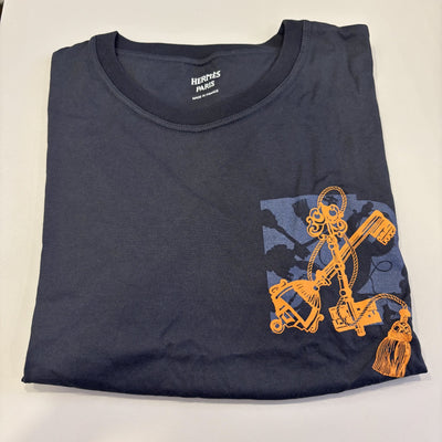 Hermes Droit Cartouche T-shirt in Bleu Noir Cotton