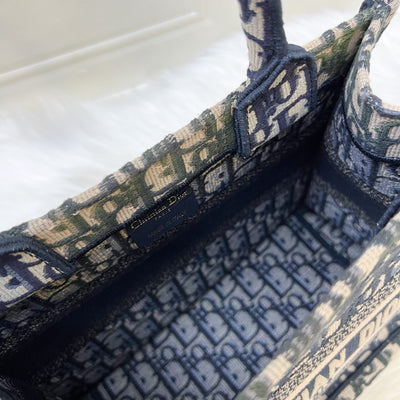 Dior Small Book Tote in Ecru and Blue Dior Oblique Embroidery Canvas