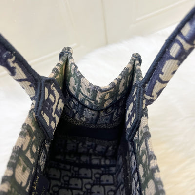 Dior Small Book Tote in Ecru and Blue Dior Oblique Embroidery Canvas