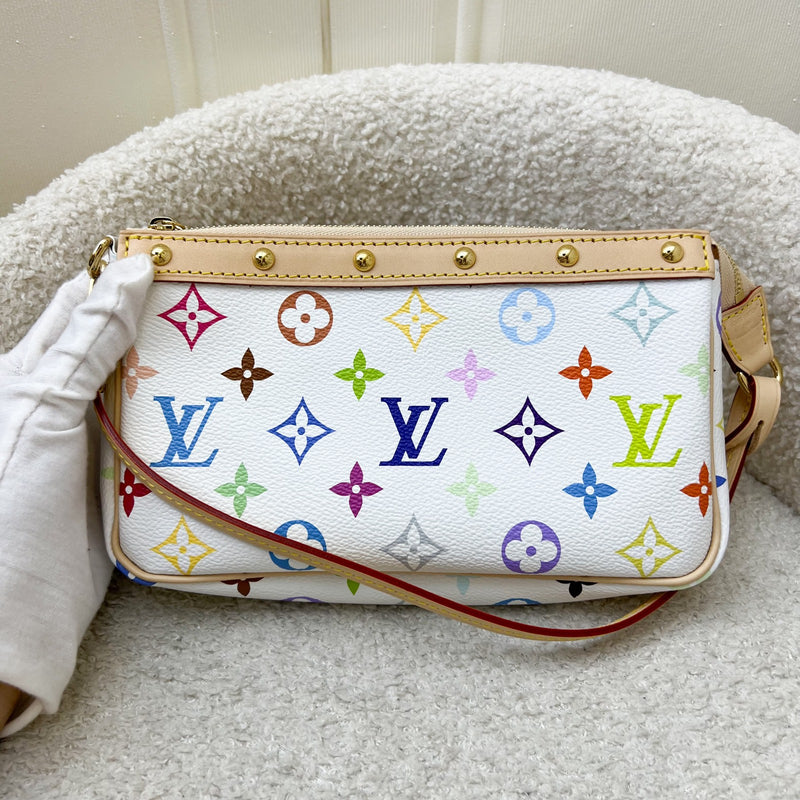 LV Louis Vuitton x Takashi Murakami Pochette Accessoires in Multicolore Blanc Monogram Canvas and GHW (Model: M13404)