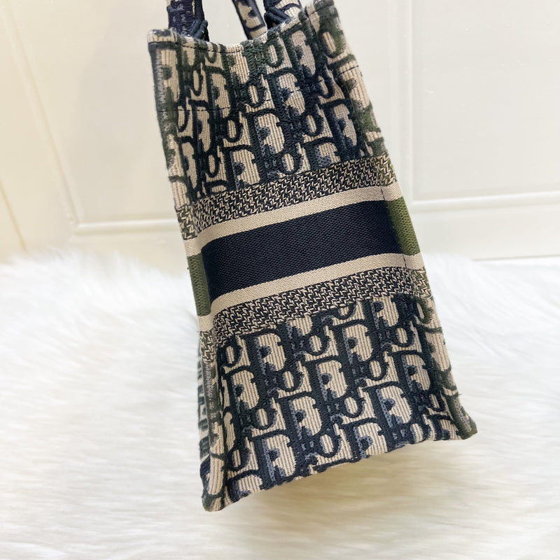 Dior Small Book Tote in Ecru and Blue Dior Oblique Embroidery Canvas