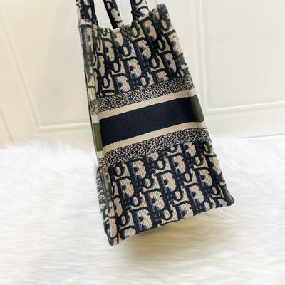 Dior Small Book Tote in Ecru and Blue Dior Oblique Embroidery Canvas