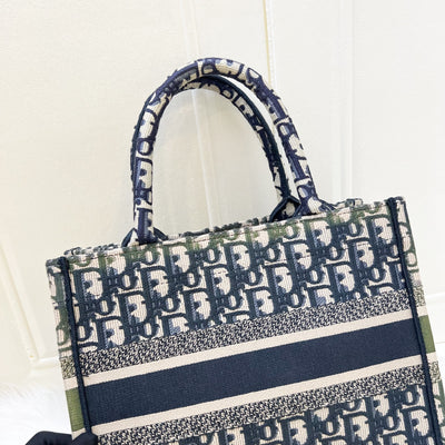 Dior Small Book Tote in Ecru and Blue Dior Oblique Embroidery Canvas