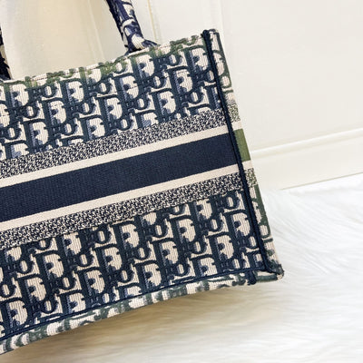 Dior Small Book Tote in Ecru and Blue Dior Oblique Embroidery Canvas
