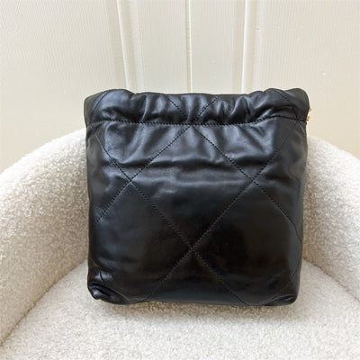 Chanel 22 Mini Hobo Handbag in Black Shiny Calfskin and AGHW