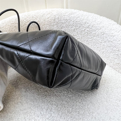 Chanel 22 Mini Hobo Handbag in Black Shiny Calfskin and AGHW