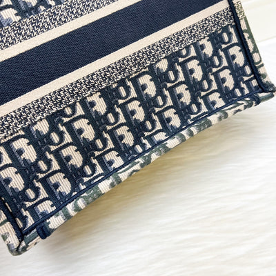 Dior Small Book Tote in Ecru and Blue Dior Oblique Embroidery Canvas