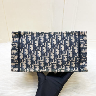 Dior Small Book Tote in Ecru and Blue Dior Oblique Embroidery Canvas
