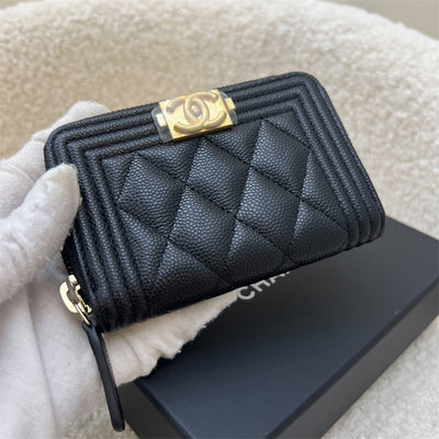 Chanel Classic Boy Zippy Card Holder in Black Caviar and AGHW