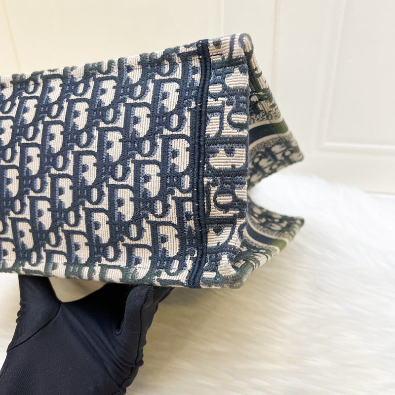 Dior Small Book Tote in Ecru and Blue Dior Oblique Embroidery Canvas