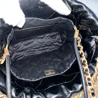 Chanel 22 Mini Hobo Handbag in Black Shiny Calfskin and AGHW