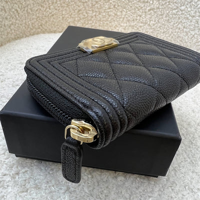 Chanel Classic Boy Zippy Card Holder in Black Caviar and AGHW