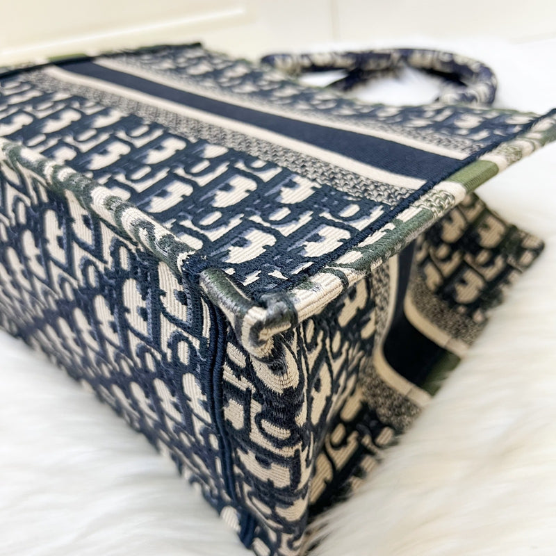 Dior Small Book Tote in Ecru and Blue Dior Oblique Embroidery Canvas