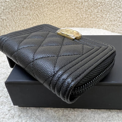 Chanel Classic Boy Zippy Card Holder in Black Caviar and AGHW