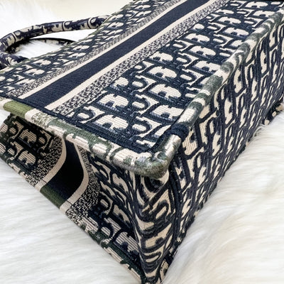 Dior Small Book Tote in Ecru and Blue Dior Oblique Embroidery Canvas