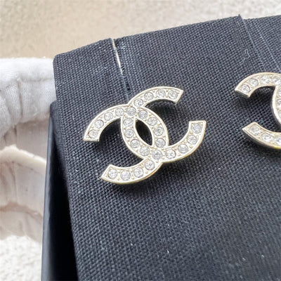 Chanel Classic CC Logo Earrings with Crystals in LGHW