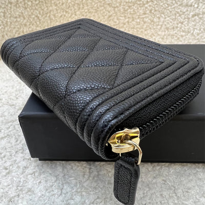 Chanel Classic Boy Zippy Card Holder in Black Caviar and AGHW