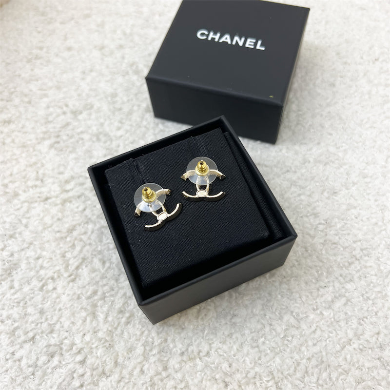 Chanel Classic CC Logo Earrings with Crystals in LGHW