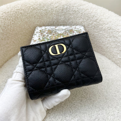 Dior Caro Dahlia Wallet in Black Calfskin and GHW