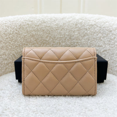 Chanel Classic Snap Card Holder in Milk Tea Lambskin and LGHW