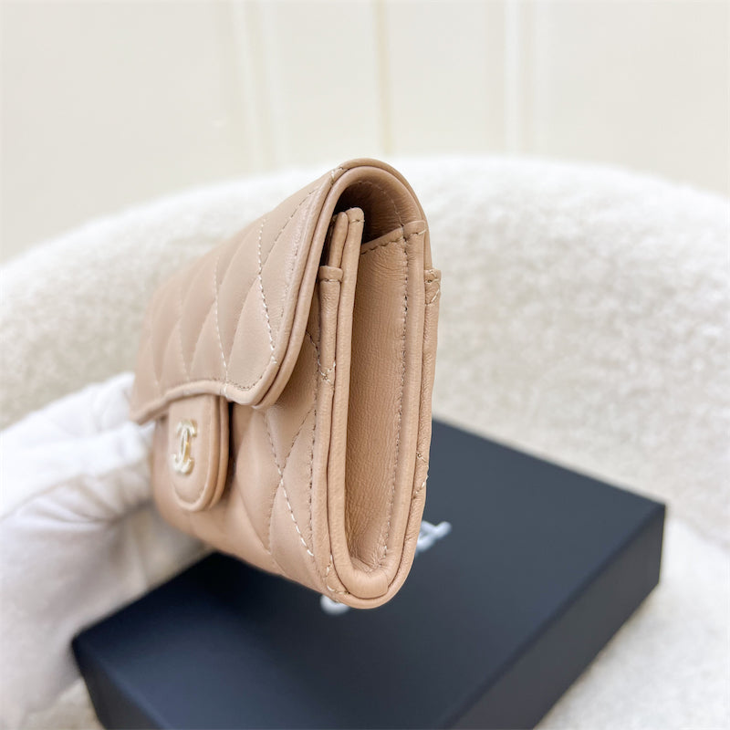 Chanel Classic Snap Card Holder in Milk Tea Lambskin and LGHW