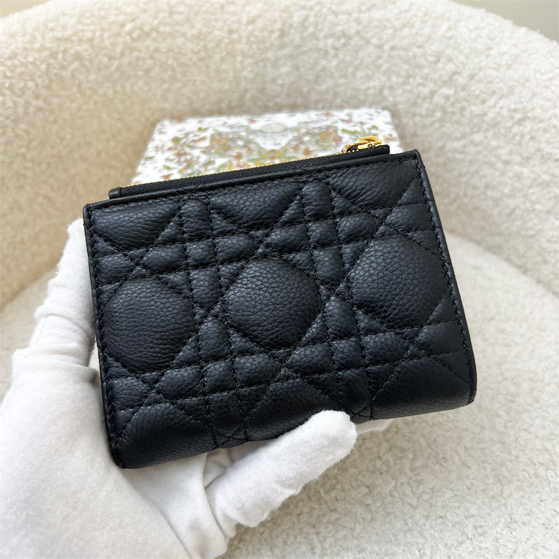 Dior Caro Dahlia Wallet in Black Calfskin and GHW