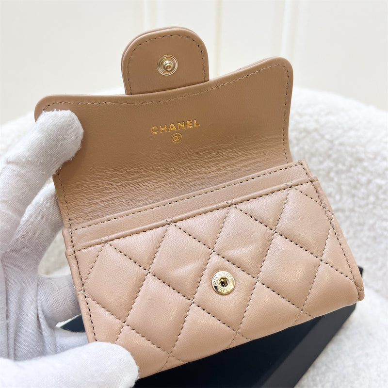 Chanel Classic Snap Card Holder in Milk Tea Lambskin and LGHW