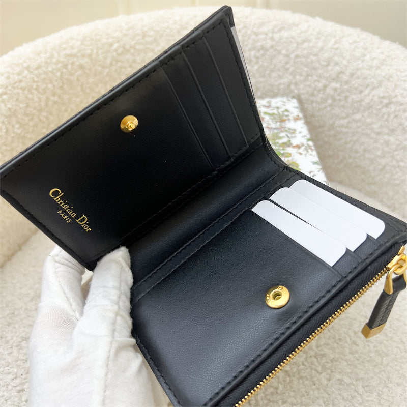 Dior Caro Dahlia Wallet in Black Calfskin and GHW