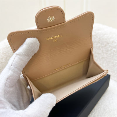 Chanel Classic Snap Card Holder in Milk Tea Lambskin and LGHW