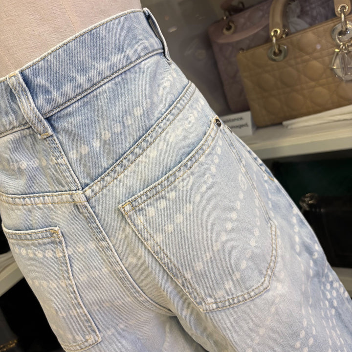 Chanel Washed Light Denim Jeans with Pearl Chain Print in