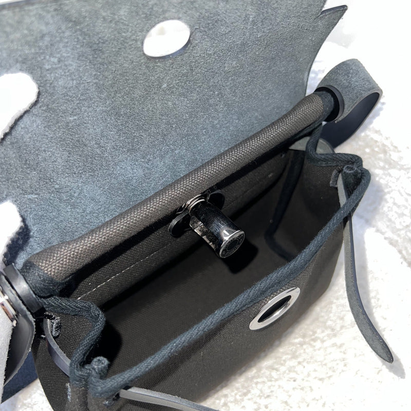 Hermes Mini Herbag Retourne in Dark Bronze Toile Militaire Canvas, Noir Black Leather and PHW