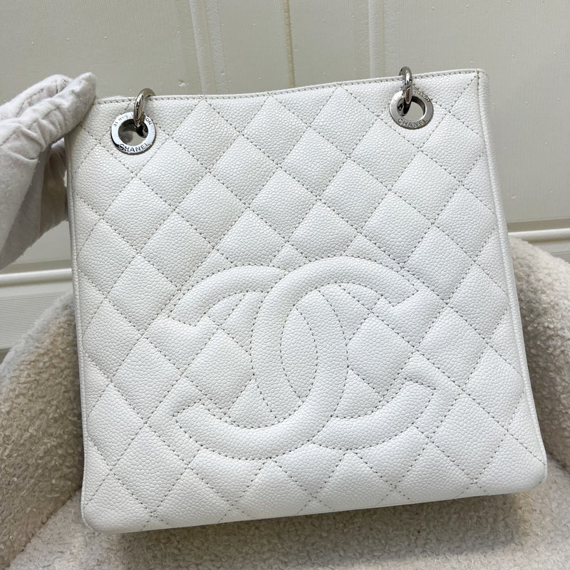 Chanel Petite Shopping Tote PST in White Caviar and SHW