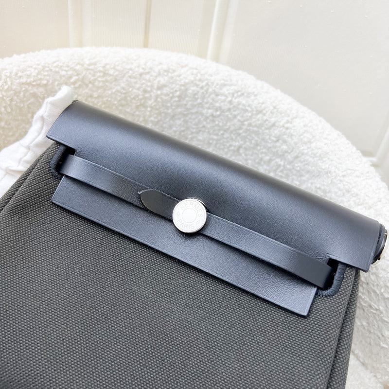 Hermes Mini Herbag Retourne in Dark Bronze Toile Militaire Canvas, Noir Black Leather and PHW
