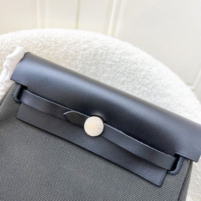 Hermes Mini Herbag Retourne in Dark Bronze Toile Militaire Canvas, Noir Black Leather and PHW