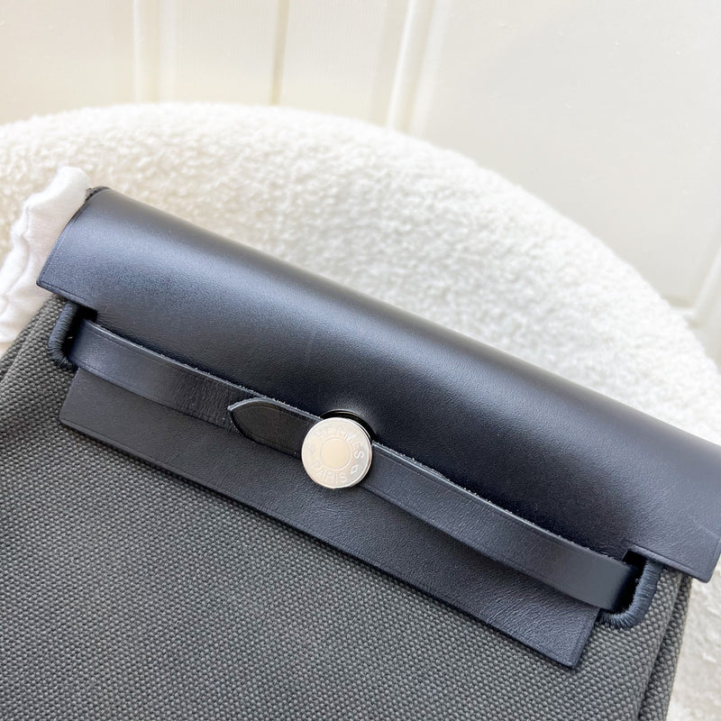 Hermes Mini Herbag Retourne in Dark Bronze Toile Militaire Canvas, Noir Black Leather and PHW