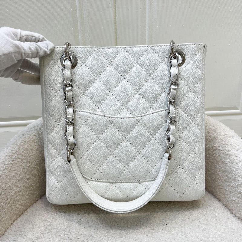 Chanel Petite Shopping Tote PST in White Caviar and SHW