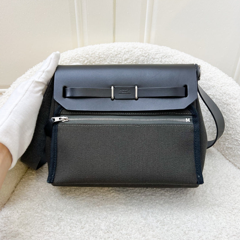 Hermes Mini Herbag Retourne in Dark Bronze Toile Militaire Canvas, Noir Black Leather and PHW