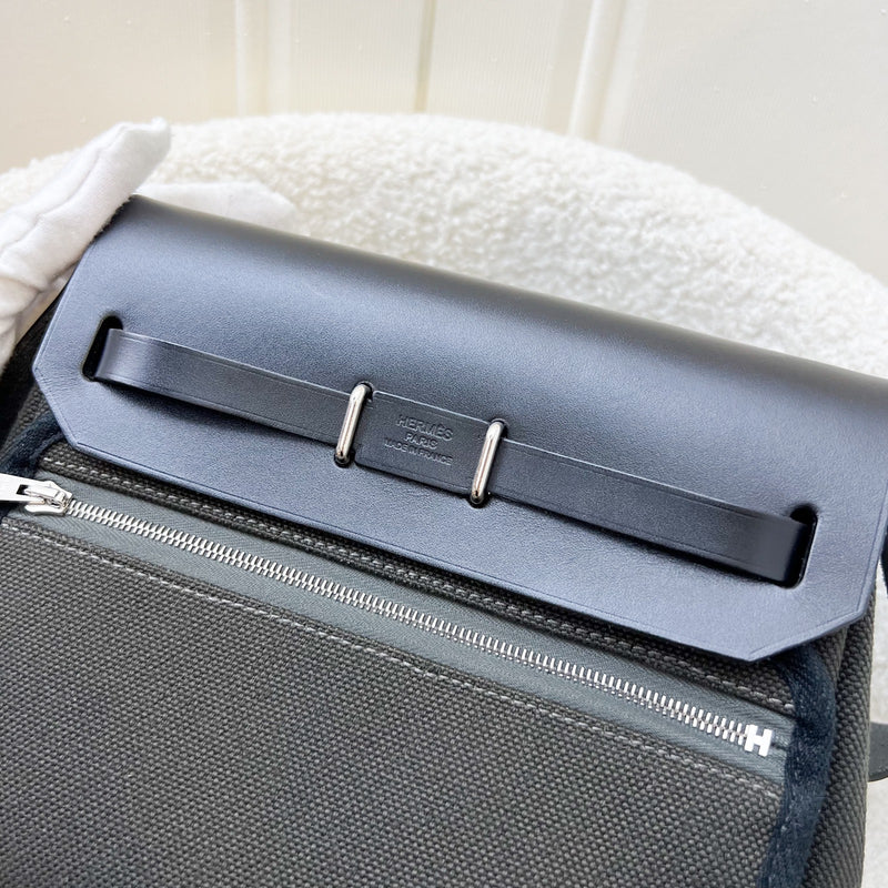 Hermes Mini Herbag Retourne in Dark Bronze Toile Militaire Canvas, Noir Black Leather and PHW