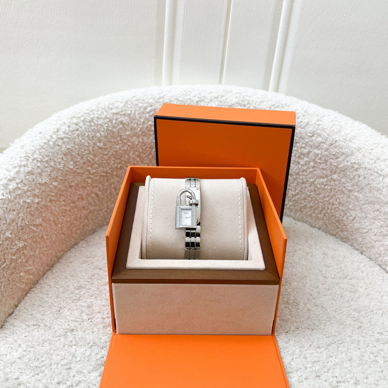 Hermes Mini Model Kelly Watch in Stainless Steel and Diamond-set Spangled White Dial (Model: W056306WW00)