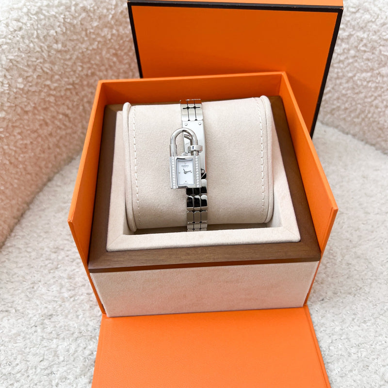 Hermes Mini Model Kelly Watch in Stainless Steel and Diamond-set Spangled White Dial (Model: W056306WW00)