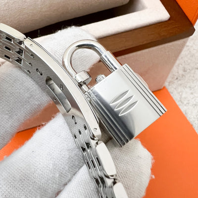 Hermes Mini Model Kelly Watch in Stainless Steel and Diamond-set Spangled White Dial (Model: W056306WW00)