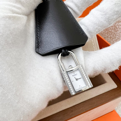 Hermes Mini Model Kelly Watch in Stainless Steel and Diamond-set Spangled White Dial (Model: W056306WW00)