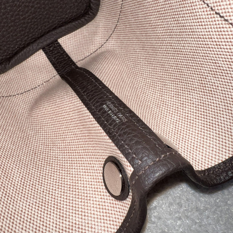 Hermes Garden Party 23 in Ecru-Beige Toile H Viking Canvas, Ebene Veau Negonda Leather and PHW