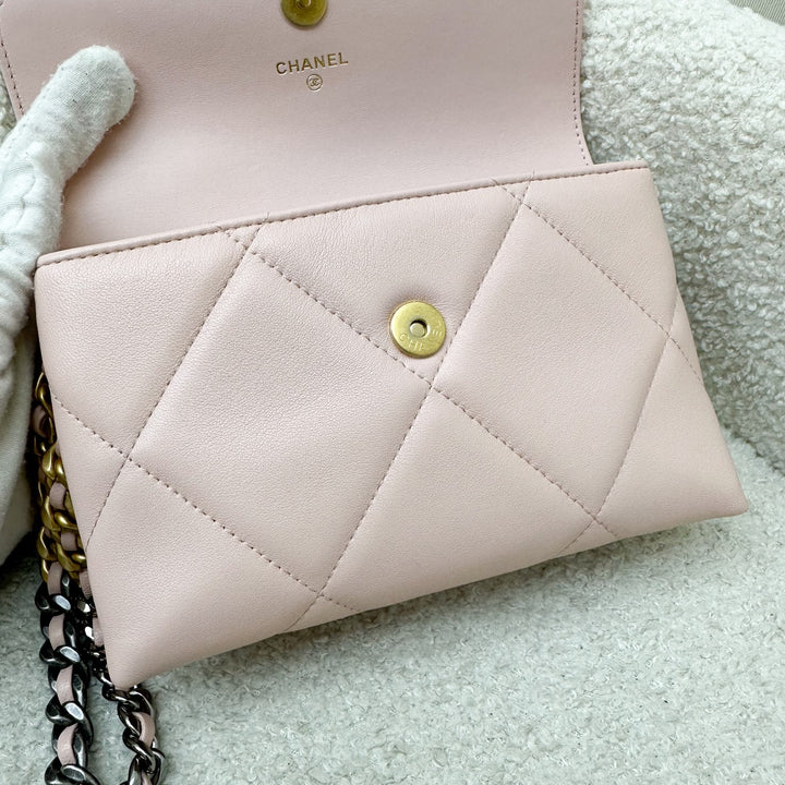 Chanel 19 Wristlet / Clutch in Pink Lambskin and 3-tone HW