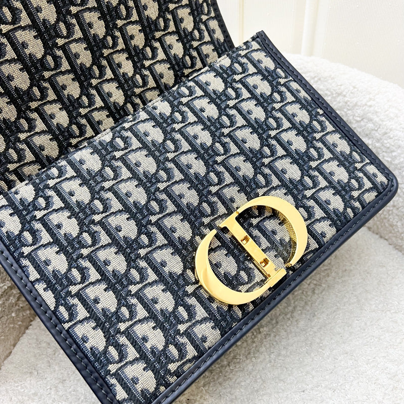 Dior 30 Montaigne Flap Bag in Dark Blue Oblique Canvas and GHW