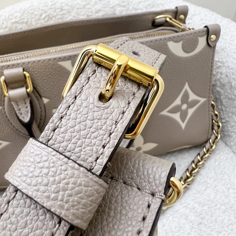 LV Onthego East West in Tourterelle (Grey) / Creme Giant Monogram Empreinte Leather and GHW (Model: M23641)